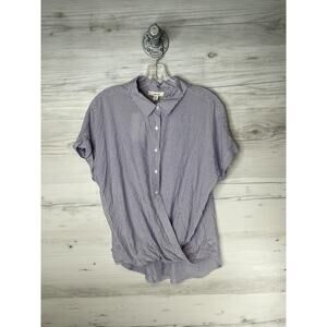 Como Blu Shirt Womens Medium Blue White Stripe Button Front Twist Hem‎ Dressbarn